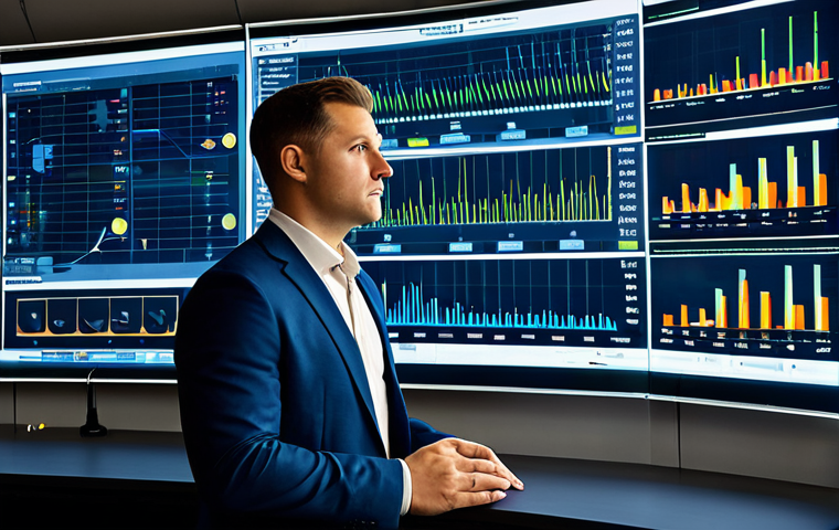 A professional sports marketing analyst, fully clothed in a modest business suit, stands in a modern, high-tech control room. Large transparent screens display dynamic data visualizations of fan engagement metrics, alongside subtle, diverse digital representations of positive fan interactions, emphasizing the human element of marketing. The analyst is looking thoughtfully at the screens, with a natural pose, conveying deep insight. The environment is clean, bright, and forward-looking. safe for work, appropriate content, fully clothed, professional dress, perfect anatomy, correct proportions, well-formed hands, proper finger count, natural body proportions, professional photography, high quality.