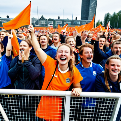 Home 9 Enthusiastic Crowd at a Dutch Sporting Event**
"A vibrant and energetic crowd at a field hockey game in Amsterdam, the Netherlands. Fans are fully clothed in appropriate attire, cheering and waving orange flags. The atmosphere is festive with food trucks and live music in the background. Focus on capturing the excitement and community spirit, safe for work, appropriate content, fully clothed, perfect anatomy, natural proportions, professional photography, family-friendly."
**