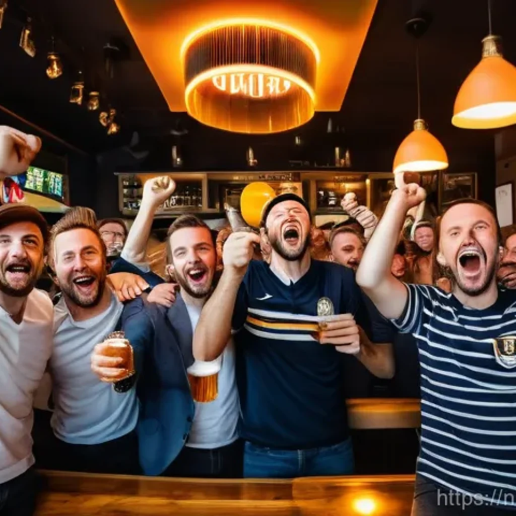 스포츠마케팅 전문가로서의 시장 인식 강화 - **A vibrant sports bar in Amsterdam, filled with diverse football (soccer) fans, young and old, pass...