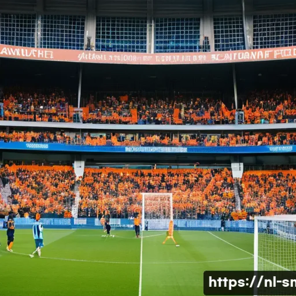 스포츠마케팅 직무에서의 창의적 문제 해결 사례 - A vibrant stadium scene during a local Dutch football match featuring an interactive fan zone. Diver...