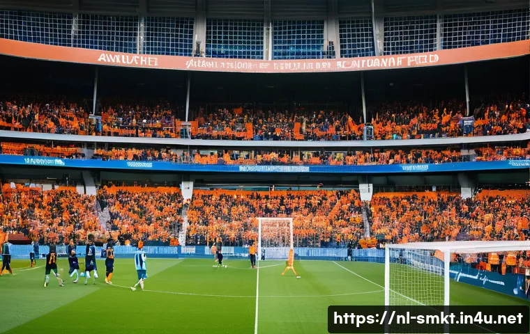 스포츠마케팅 직무에서의 창의적 문제 해결 사례 - A vibrant stadium scene during a local Dutch football match featuring an interactive fan zone. Diver...