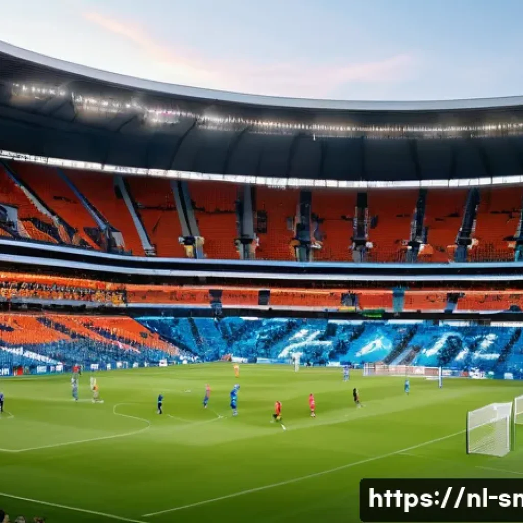 스포츠마케팅과 팬 데이터 분석 사례 - A vibrant sports stadium scene during a live football match in the Netherlands, showing diverse fans...