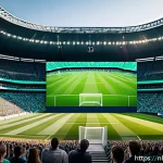 Home 21 스포츠마케팅 직무와 관련된 주요 연구 트렌드 - A dynamic sports marketing scene showing a diverse group of engaged football fans watching a live ma...